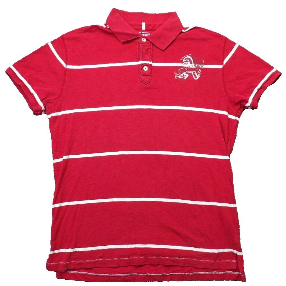 Y2K Arizona Jean Co Polo Shirt Mens XL Red Striped Short Sleeve VTG 90s Skater